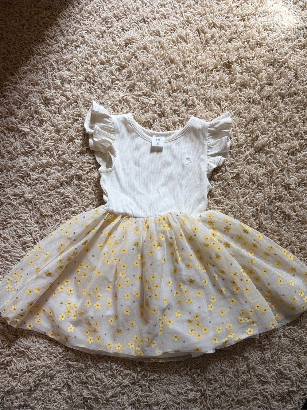 GAP White Knit Bodice Dress with Yellow Floral Tulle Skirt